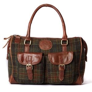 Tweed Wool & Leather Satchel Bag, Made in Ireland, Green Brown Purse Outlander